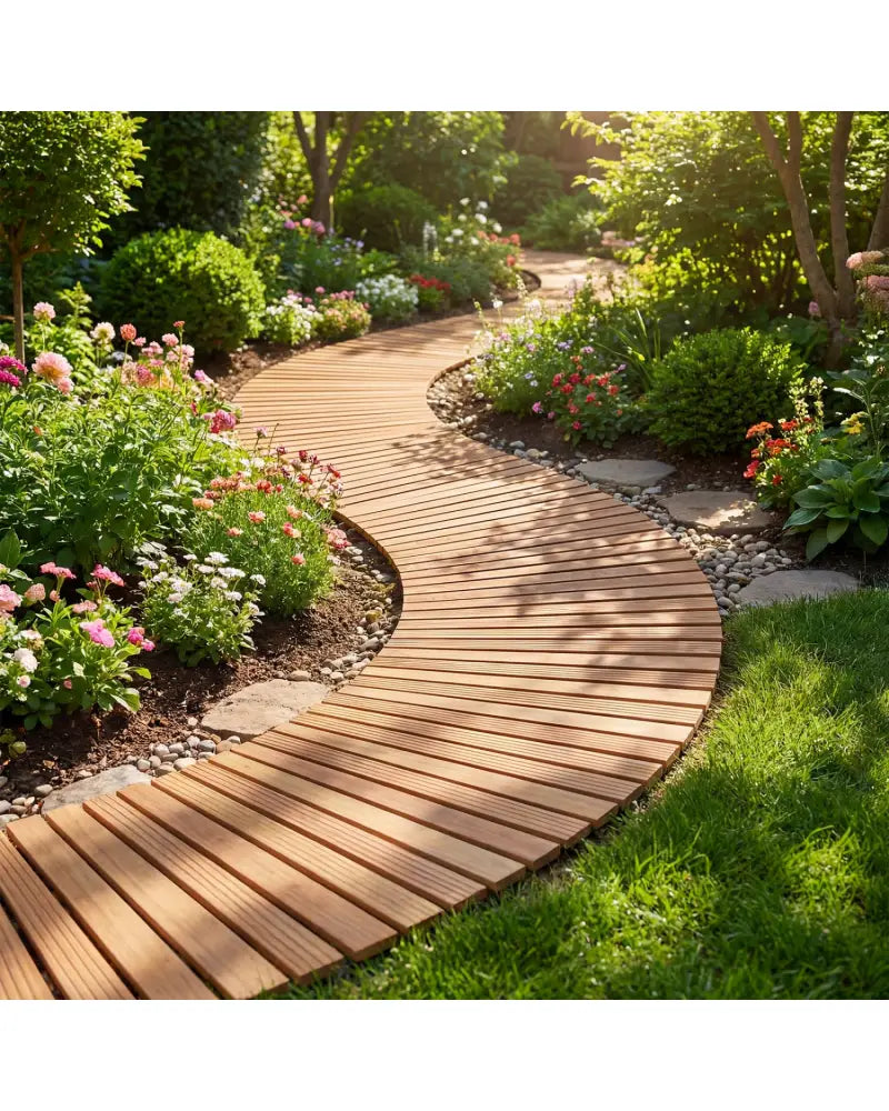 7 FT Wooden Garden Pathway with Anti-slip Surface for Gardens Patios-Natural - Natural - Garden Pathways
