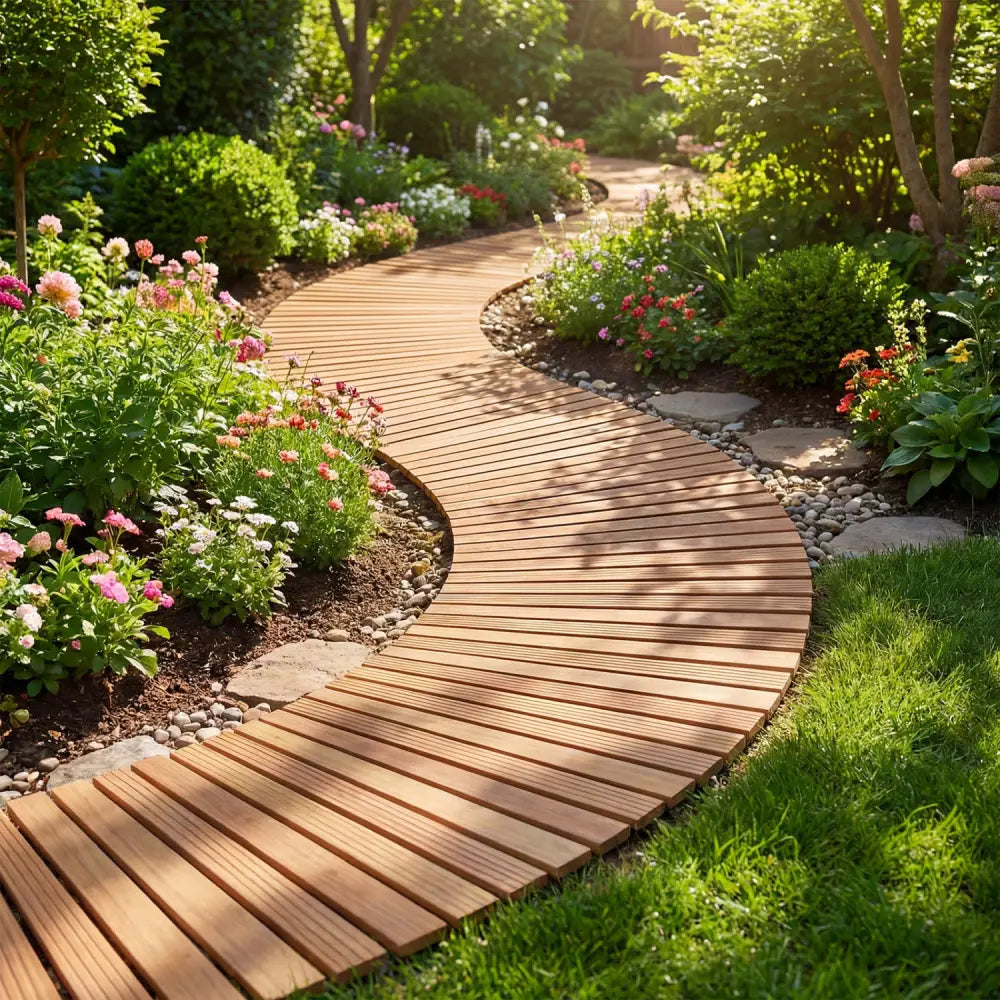 7 FT Wooden Garden Pathway with Anti-slip Surface for Gardens Patios-Natural - Natural - Garden Pathways