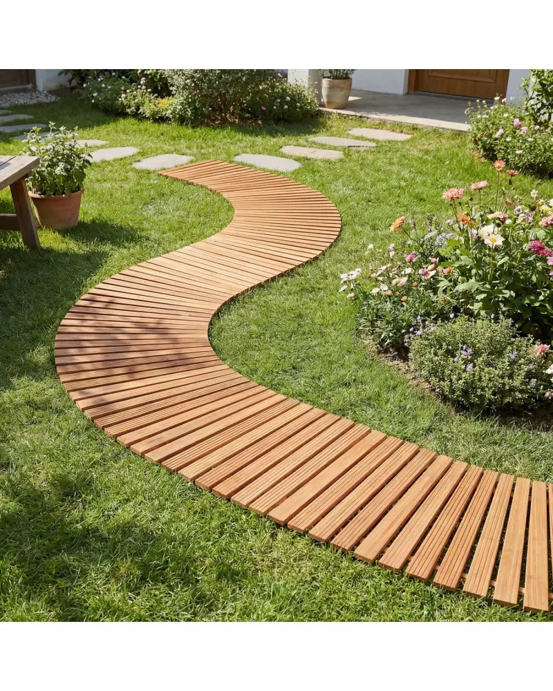 7 FT Wooden Garden Pathway with Anti-slip Surface for Gardens Patios-Natural - Natural - Garden Pathways