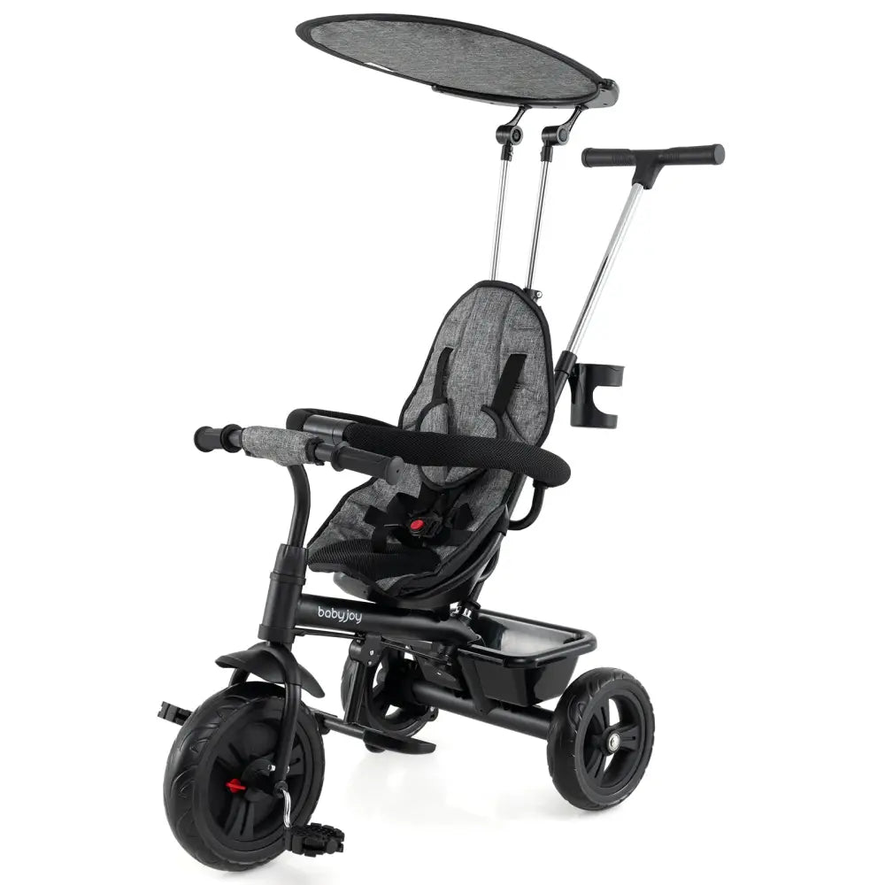 7-in-1 Baby Stroller Tricycle with Adjustable Canopy and Foldable Footrests for Ages 9-60 Months Old-Gray - Gray - Baby