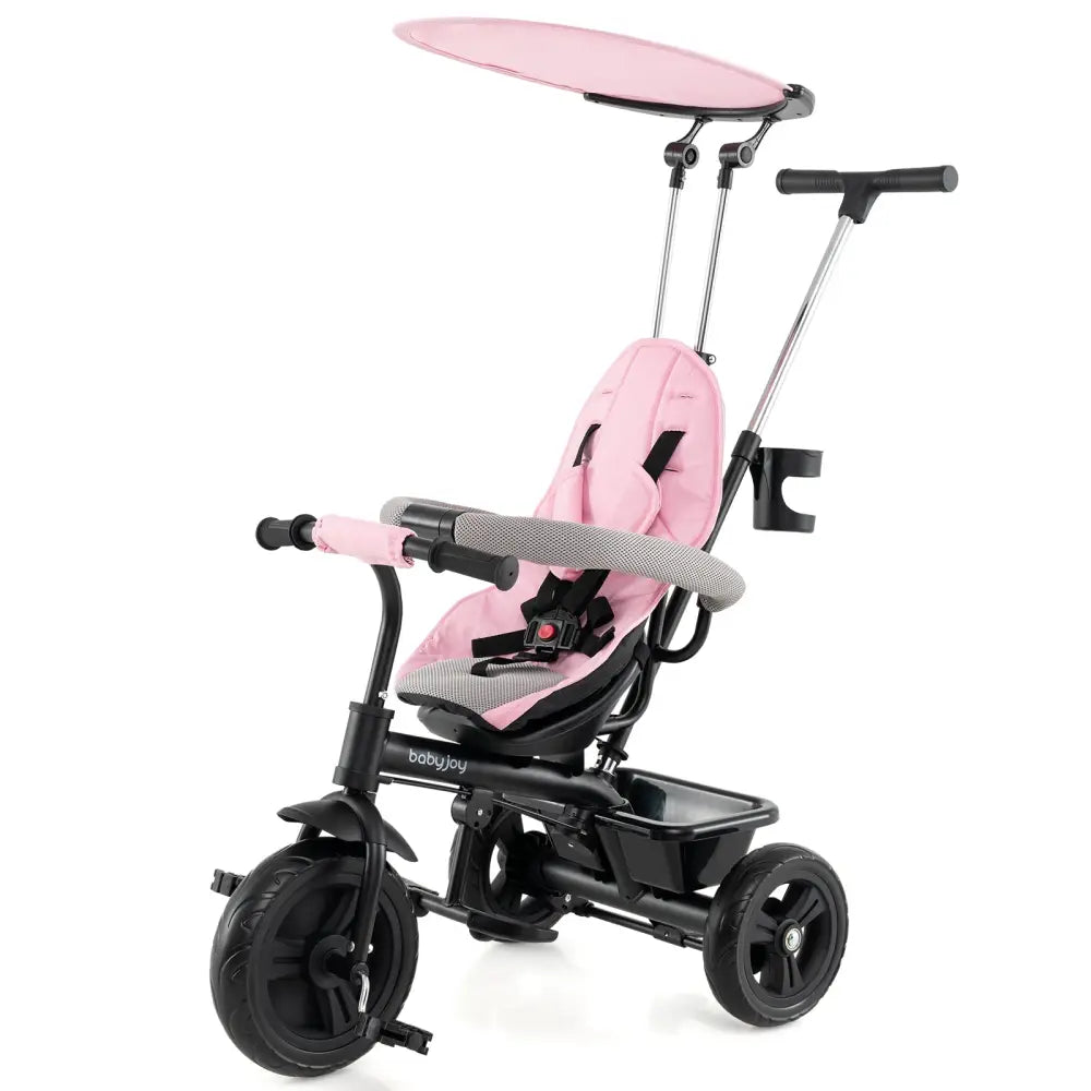 7-in-1 Baby Stroller Tricycle with Adjustable Canopy and Foldable Footrests for Ages 9-60 Months Old-Pink - Pink - Baby