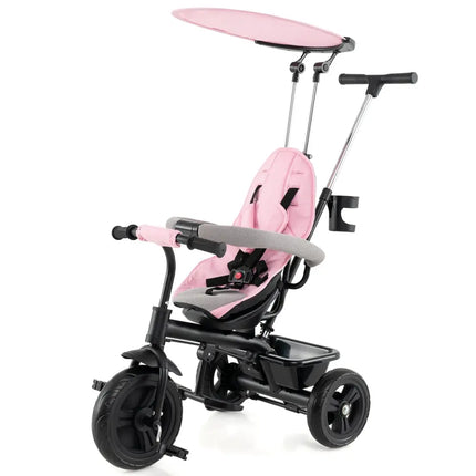 7-in-1 Baby Stroller Tricycle with Adjustable Canopy and Foldable Footrests for Ages 9-60 Months Old-Pink - Pink - Baby