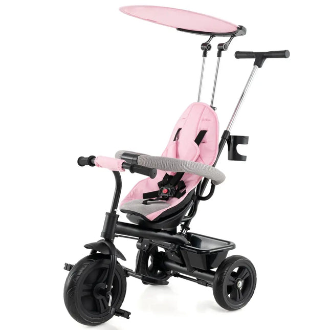 7-in-1 Baby Stroller Tricycle with Adjustable Canopy and Foldable Footrests for Ages 9-60 Months Old-Pink - Pink - Baby