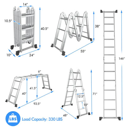 7-in-1 Folding Aluminum Step Ladder with Anti-Skid Pedal - Garages