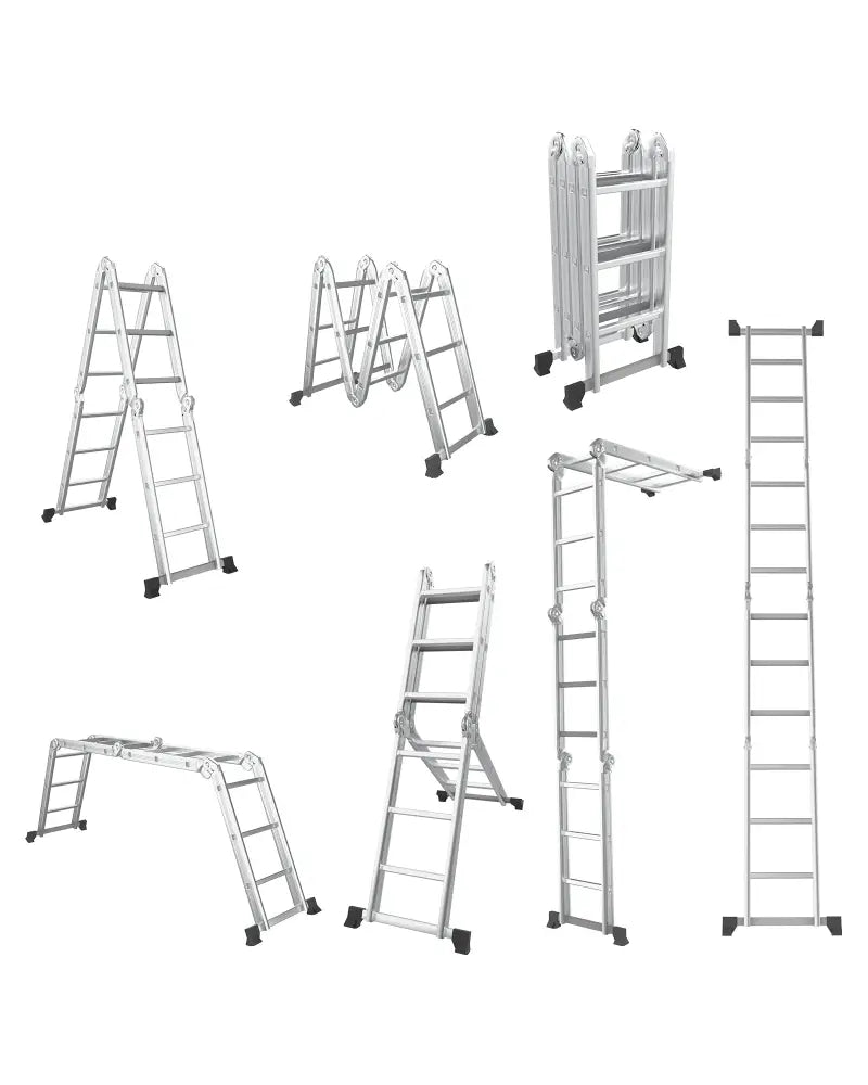7-in-1 Folding Aluminum Step Ladder with Anti-Skid Pedal - Garages