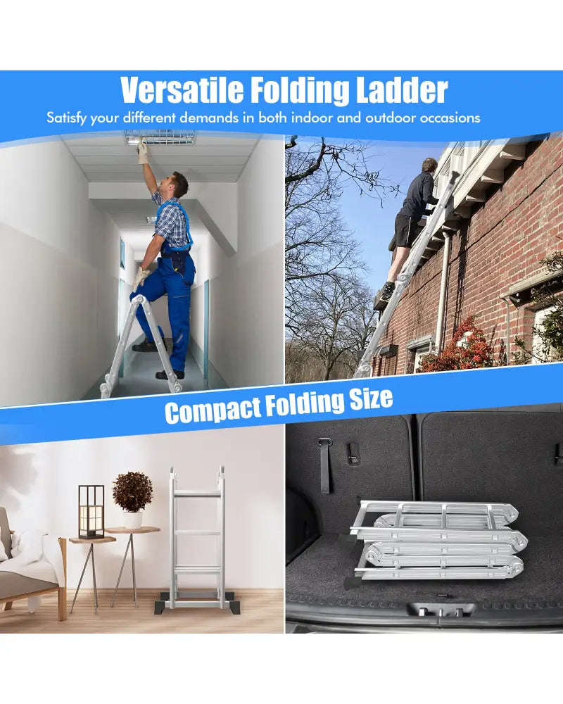 7-in-1 Folding Aluminum Step Ladder with Anti-Skid Pedal - Garages
