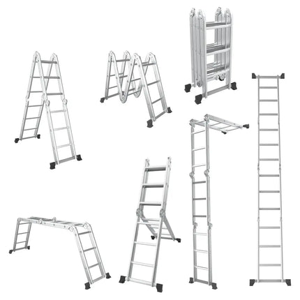 7-in-1 Folding Aluminum Step Ladder with Anti-Skid Pedal - Garages