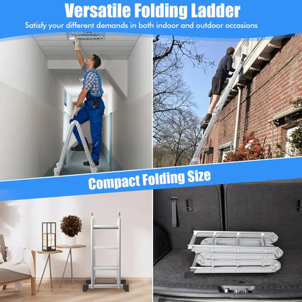 7-in-1 Folding Aluminum Step Ladder with Anti-Skid Pedal - Garages