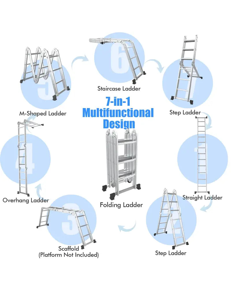7-in-1 Folding Aluminum Step Ladder with Anti-Skid Pedal - Garages
