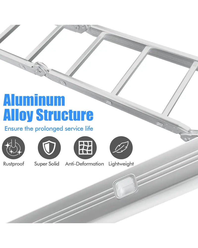 7-in-1 Folding Aluminum Step Ladder with Anti-Skid Pedal - Garages