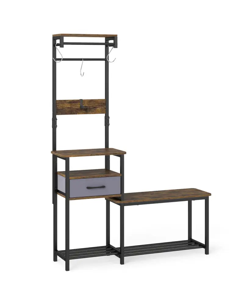 7-in-1 Hall Tree with Shoe Bench and Hooks and Removable Drawer for Entryway-Rustic Brown - Rustic Brown - Coat Racks &