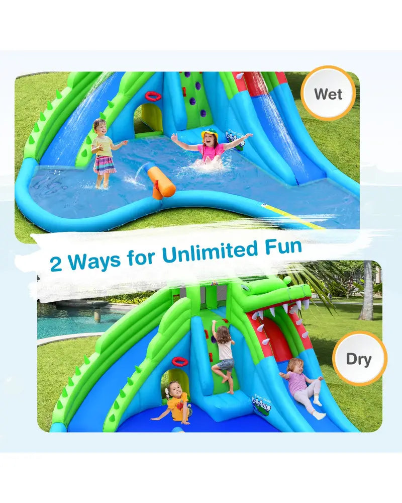 7-in-1 Inflatable Bounce House with Splashing Pool without Blower - Inflatable Water Slides