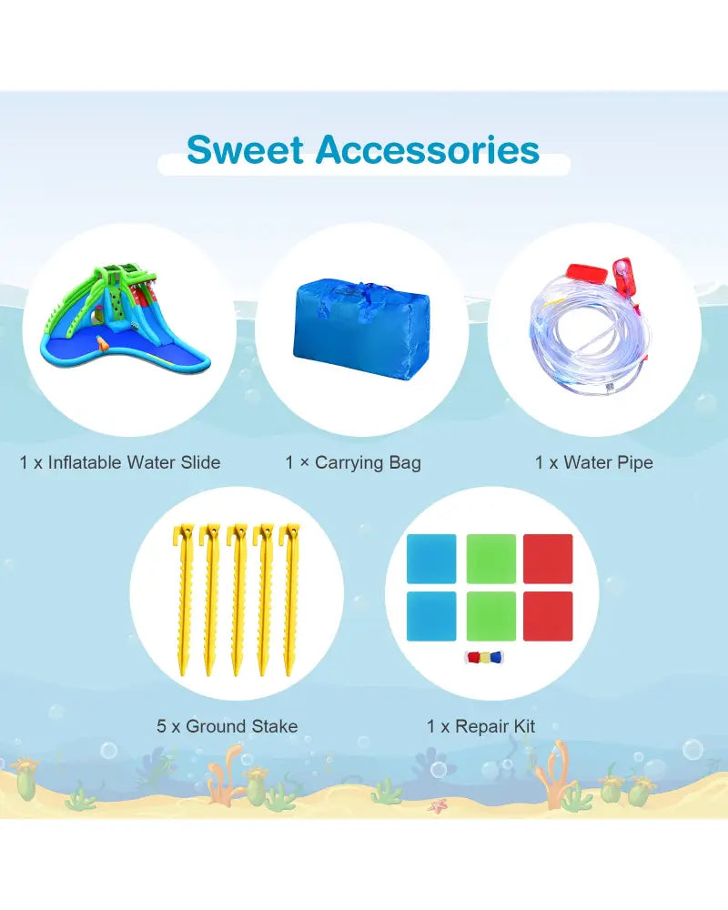 7-in-1 Inflatable Bounce House with Splashing Pool without Blower - Inflatable Water Slides