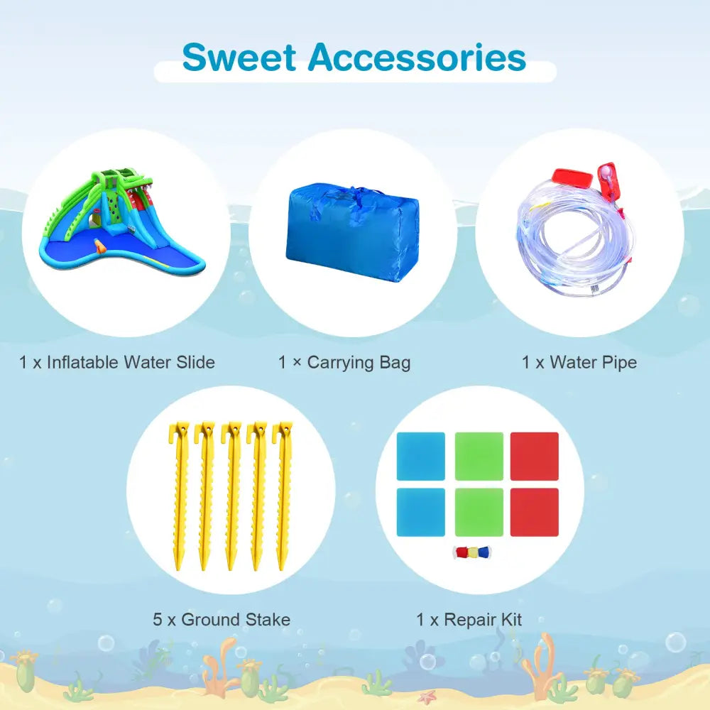 7-in-1 Inflatable Bounce House with Splashing Pool without Blower - Inflatable Water Slides