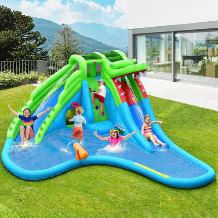 7-in-1 Inflatable Bounce House with Splashing Pool without Blower - Inflatable Water Slides