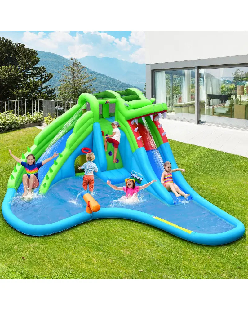 7-in-1 Inflatable Bounce House with Splashing Pool without Blower - Inflatable Water Slides
