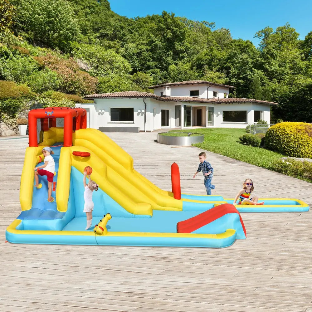 7-in-1 Inflatable Dual Slide Water Park Bounce House Without Blower - Inflatable Water Slides