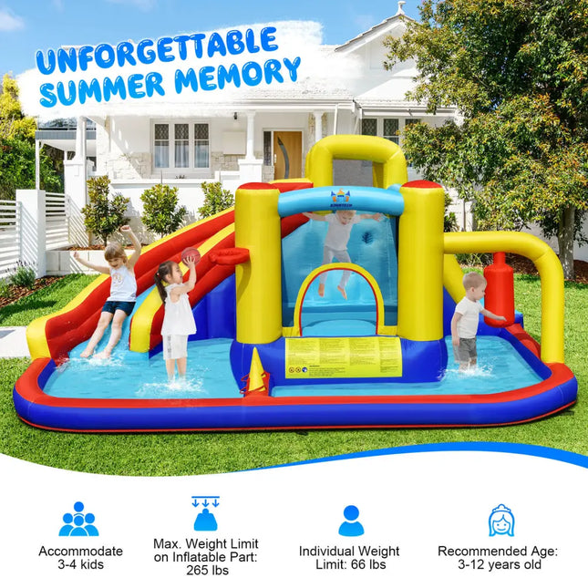7-in-1 Inflatable Water Slide Bounce Castle with Splash Pool and Climbing Wall without Blower - Inflatable Water Slides