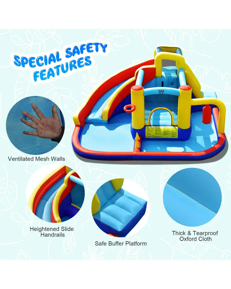 7-in-1 Inflatable Water Slide Bounce Castle with Splash Pool and Climbing Wall without Blower - Inflatable Water Slides