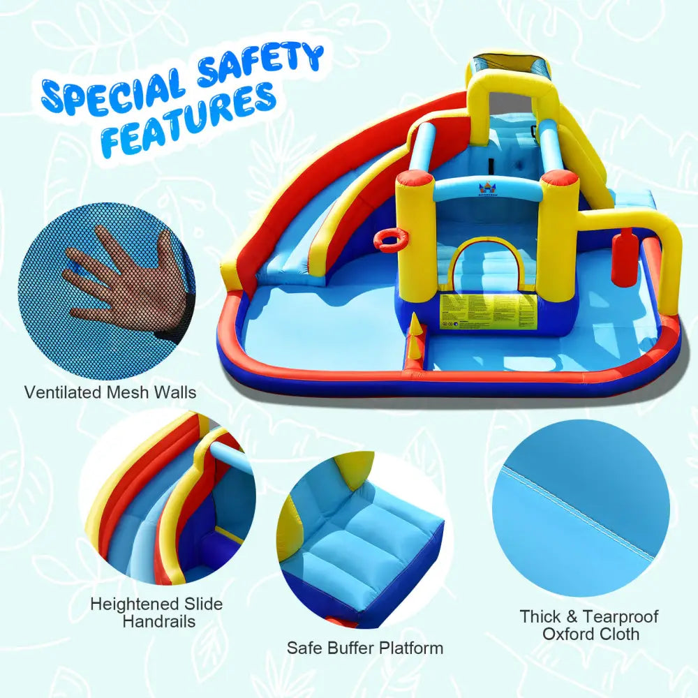 7-in-1 Inflatable Water Slide Bounce Castle with Splash Pool and Climbing Wall without Blower - Inflatable Water Slides