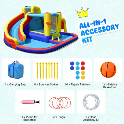 7-in-1 Inflatable Water Slide Bounce Castle with Splash Pool and Climbing Wall without Blower - Inflatable Water Slides