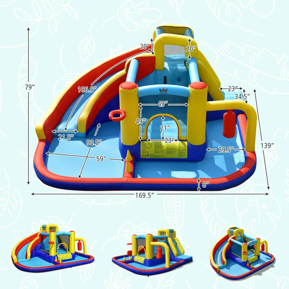 7-in-1 Inflatable Water Slide Bounce Castle with Splash Pool and Climbing Wall without Blower - Inflatable Water Slides