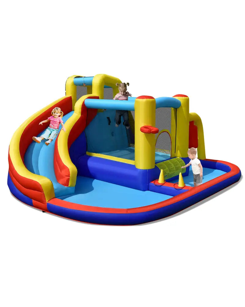 7-in-1 Inflatable Water Slide Bounce Castle with Splash Pool and Climbing Wall without Blower - Inflatable Water Slides