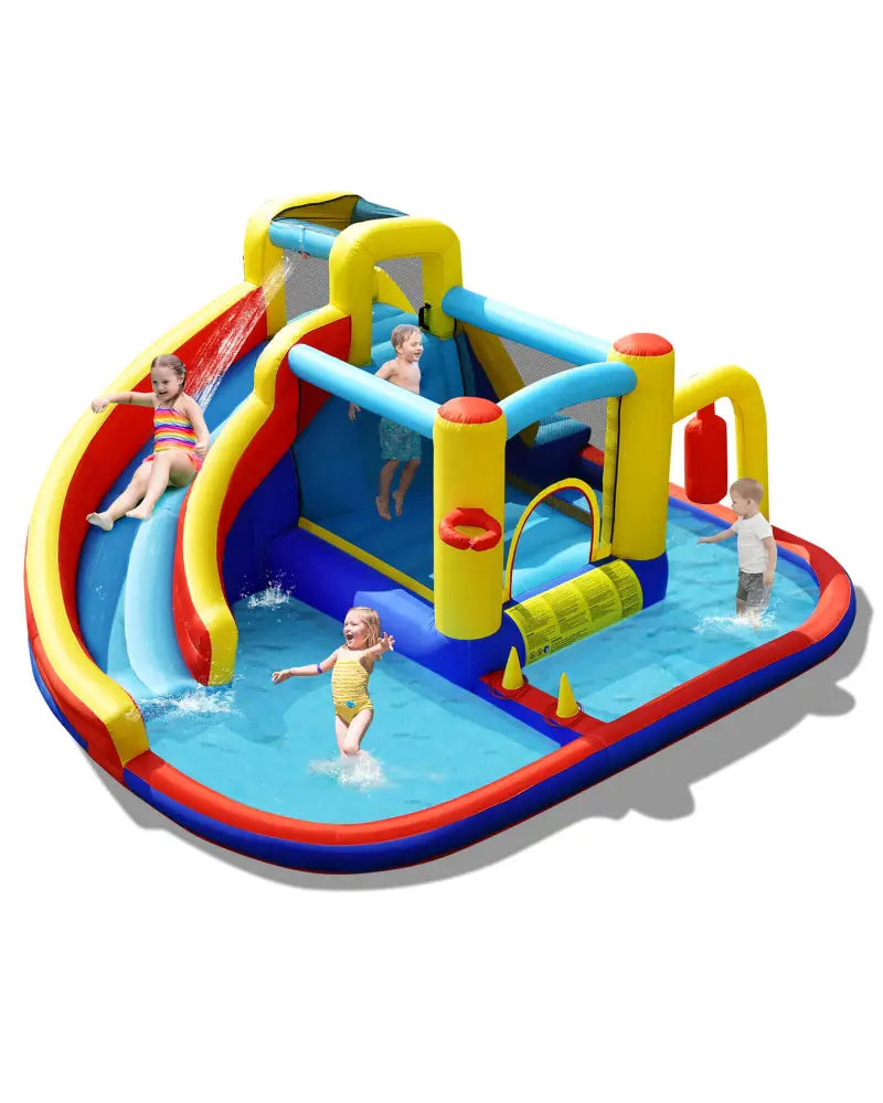 7-in-1 Inflatable Water Slide Bounce Castle with Splash Pool and Climbing Wall without Blower - Inflatable Water Slides