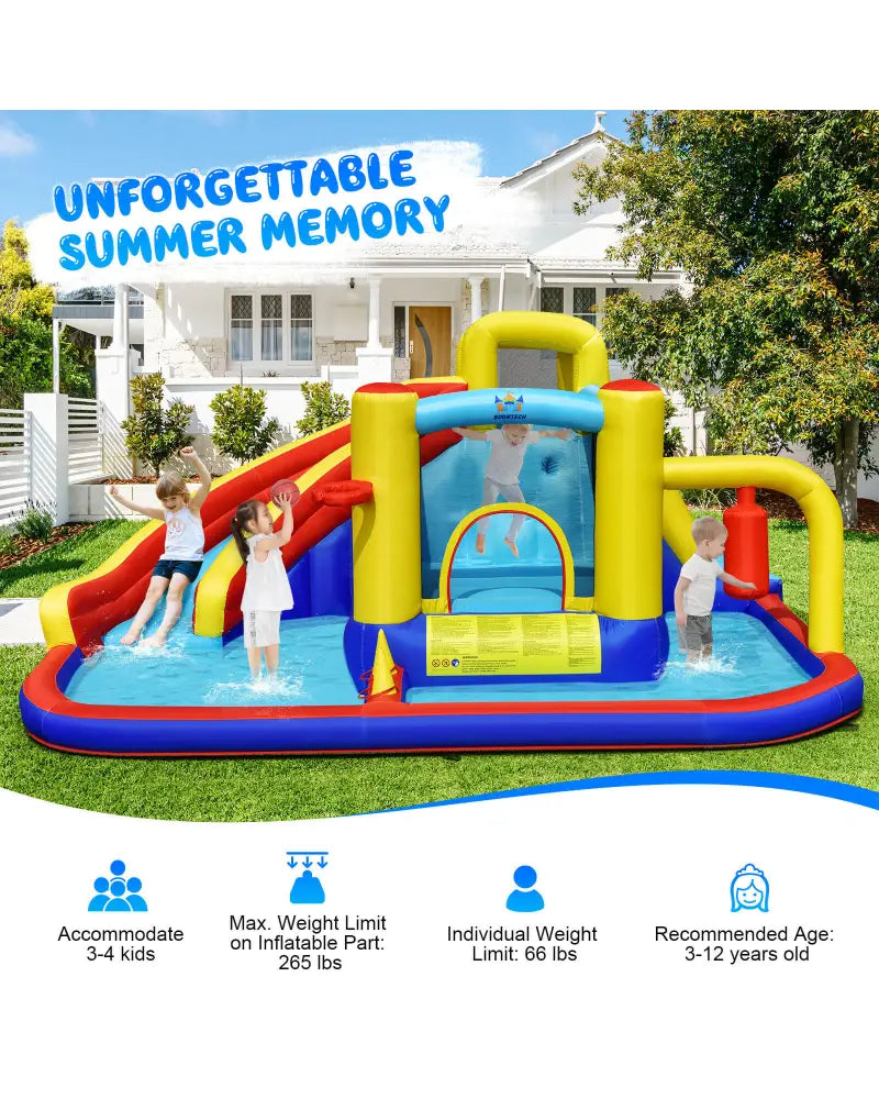 7-in-1 Inflatable Water Slide Bounce Castle with Splash Pool and Climbing Wall without Blower - Inflatable Water Slides