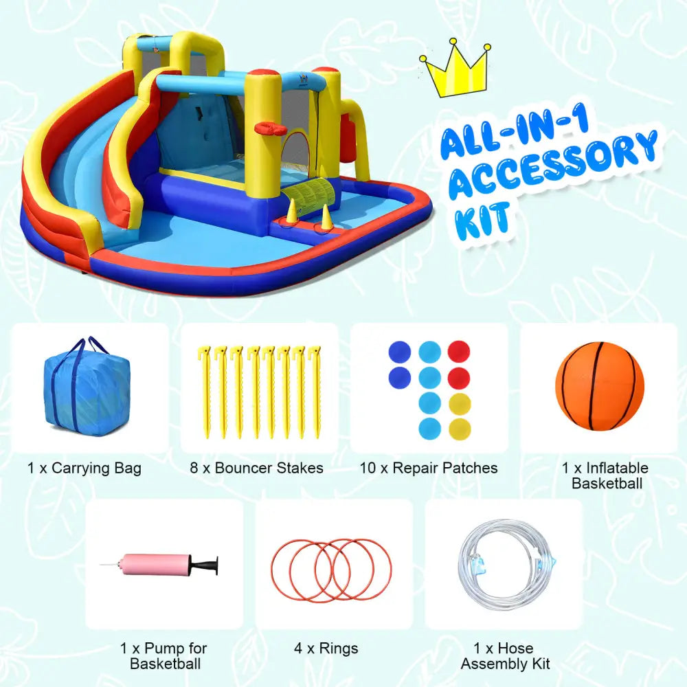 7-in-1 Inflatable Water Slide Bounce Castle with Splash Pool and Climbing Wall without Blower - Inflatable Water Slides