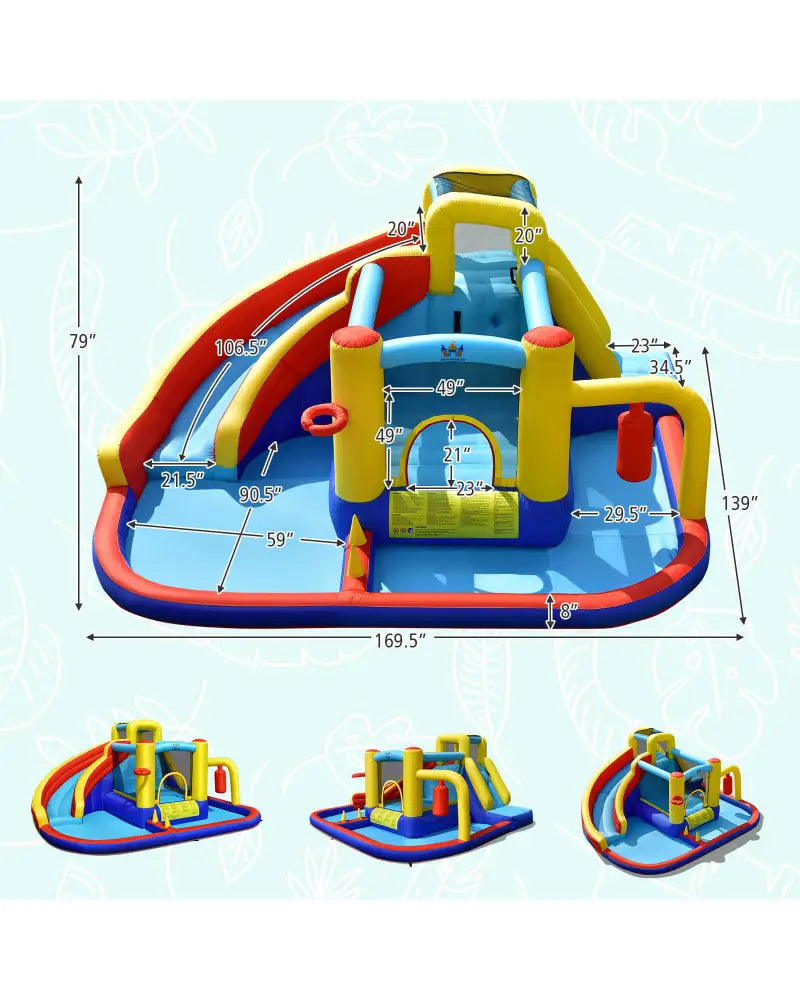 7-in-1 Inflatable Water Slide Bounce Castle with Splash Pool and Climbing Wall without Blower - Inflatable Water Slides