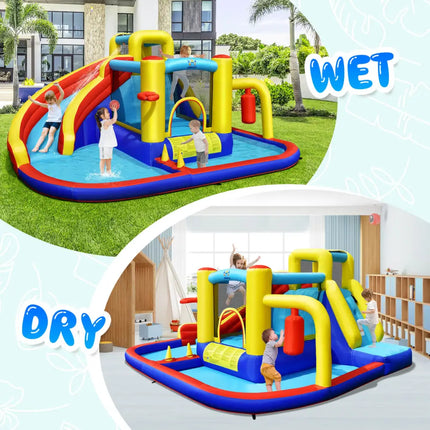 7-in-1 Inflatable Water Slide Bounce Castle with Splash Pool and Climbing Wall without Blower - Inflatable Water Slides
