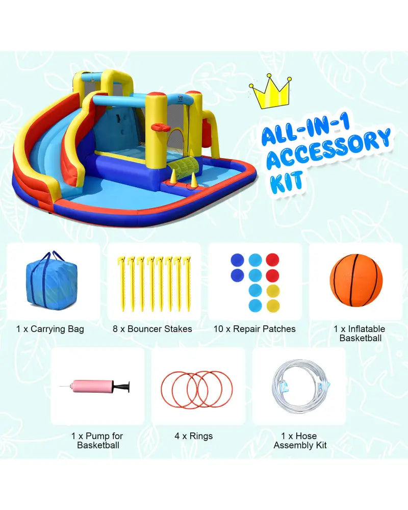 7-in-1 Inflatable Water Slide Bounce Castle with Splash Pool and Climbing Wall without Blower - Inflatable Water Slides