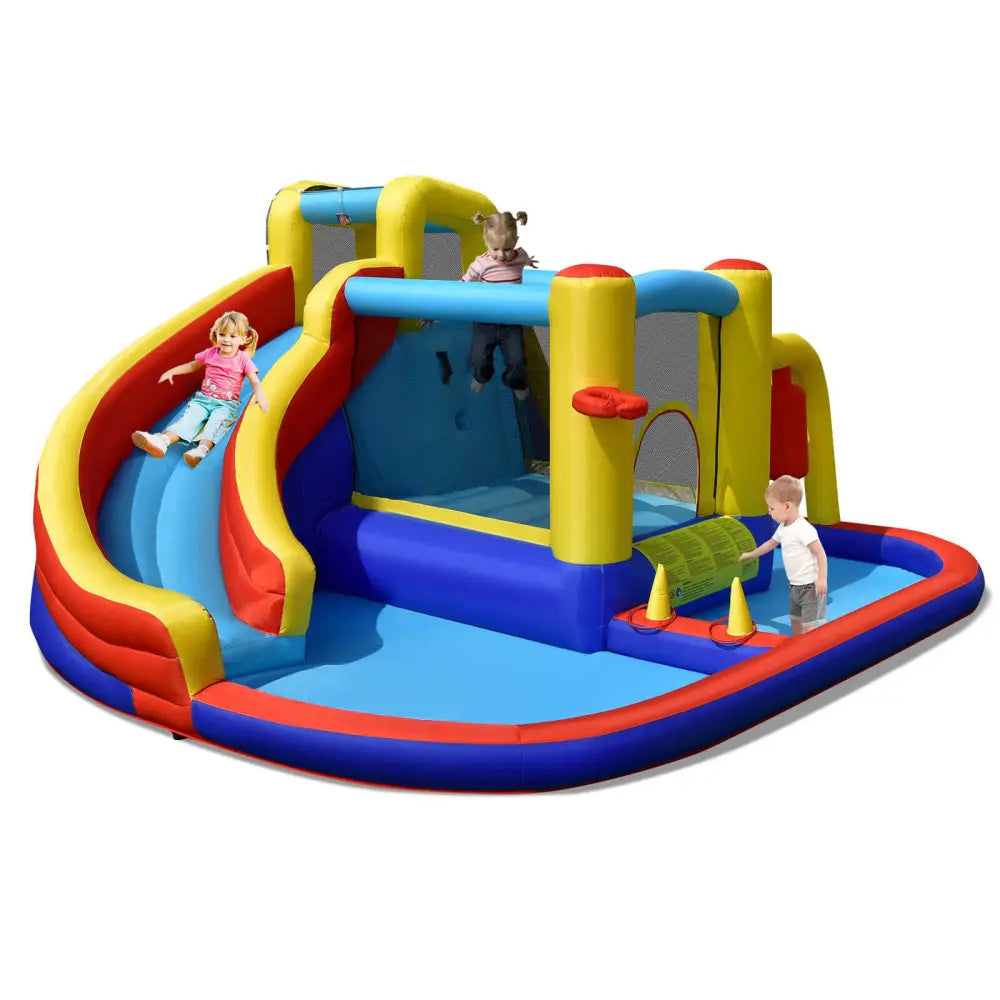 7-in-1 Inflatable Water Slide Bounce Castle with Splash Pool and Climbing Wall without Blower - Inflatable Water Slides