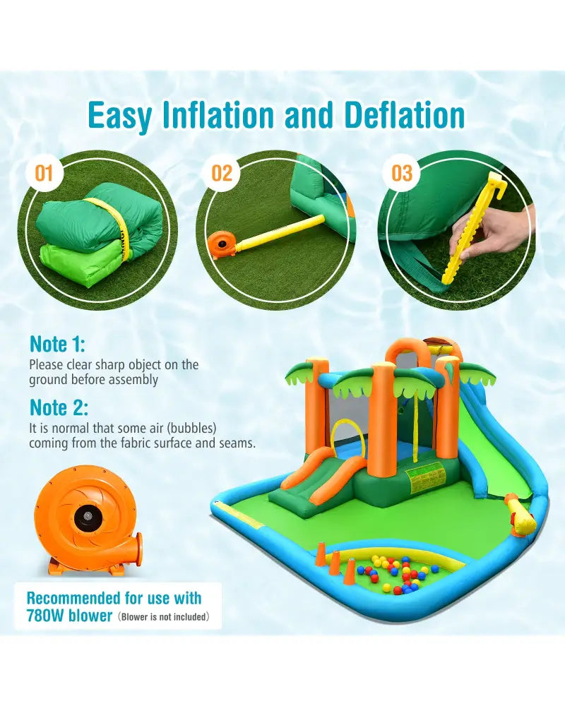 7-in-1 Inflatable Water Slide Park with 780W Blower - Inflatable Water Slides