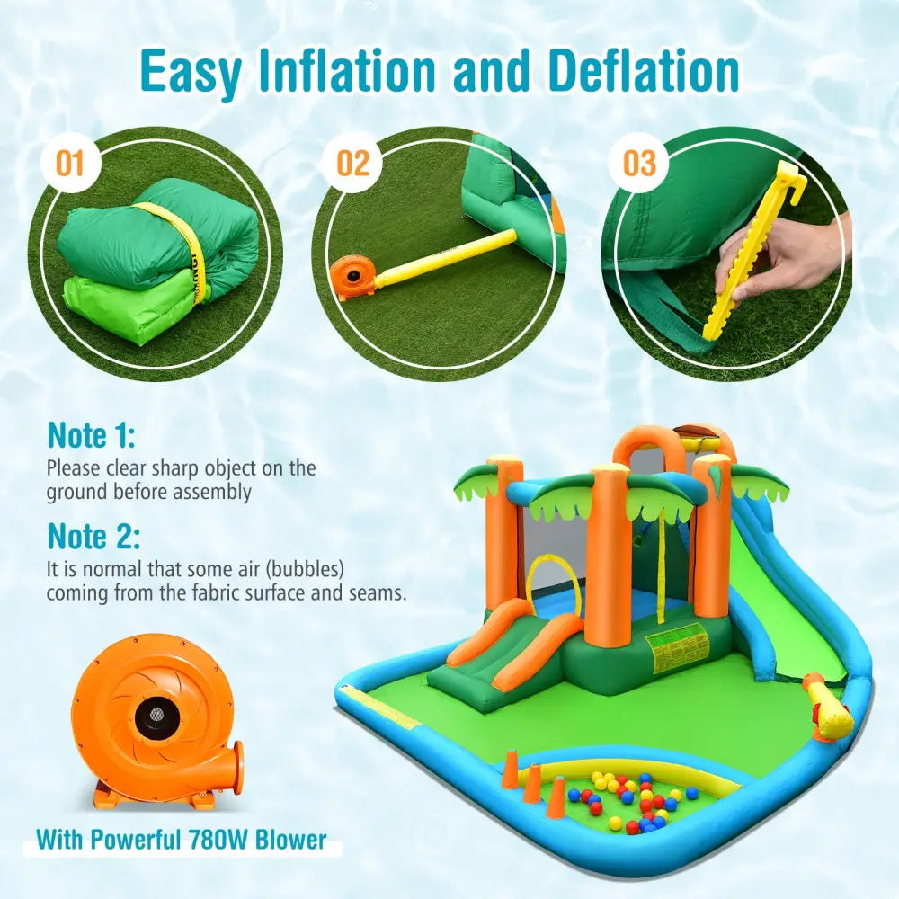 7-in-1 Inflatable Water Slide Park with 780W Blower - Inflatable Water Slides