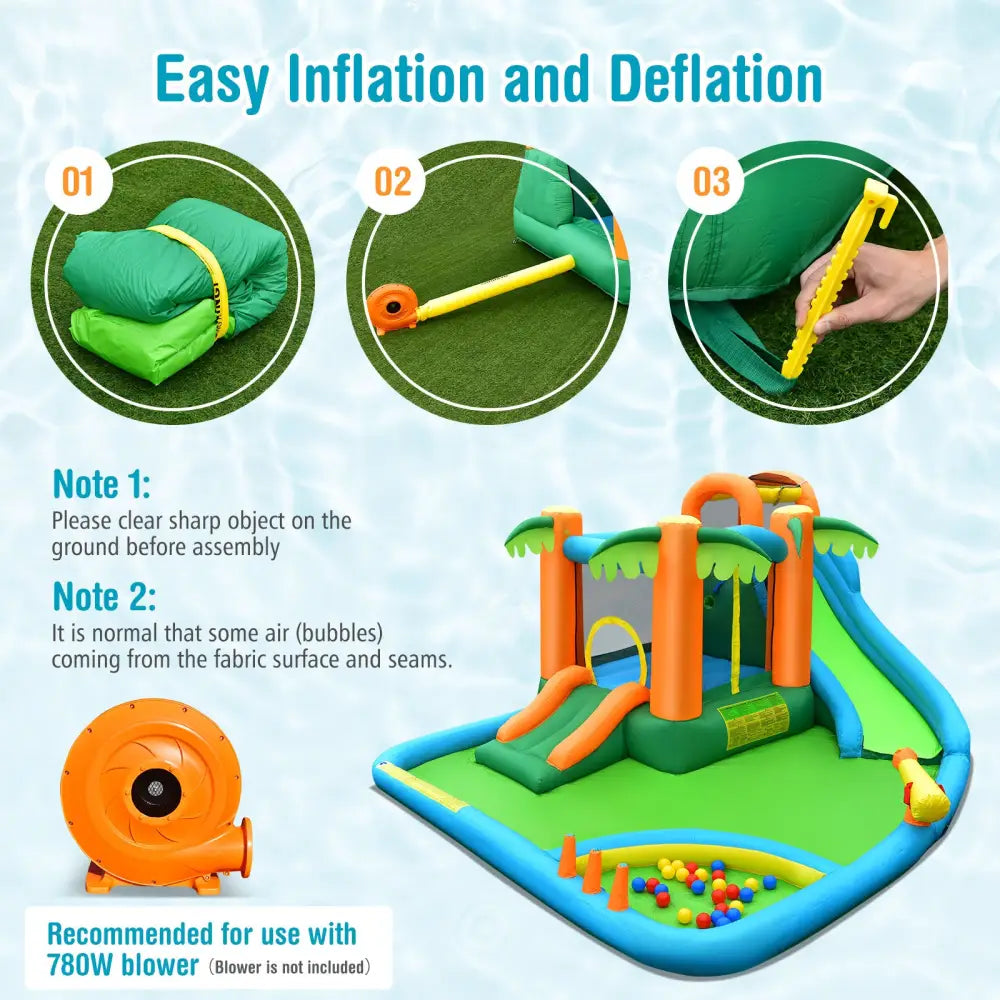 7-in-1 Inflatable Water Slide Park with 780W Blower - Inflatable Water Slides