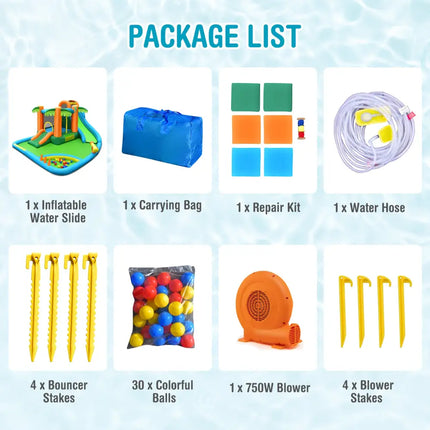 7-in-1 Inflatable Water Slide Park with Trampoline Climbing and 680W Blower - Multicolor - Inflatable Water Slides