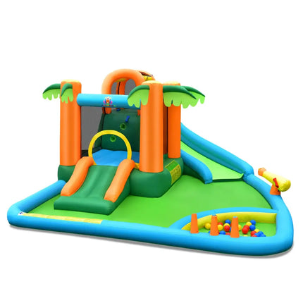 7-in-1 Inflatable Water Slide Park with Trampoline Climbing and 680W Blower - Multicolor - Inflatable Water Slides