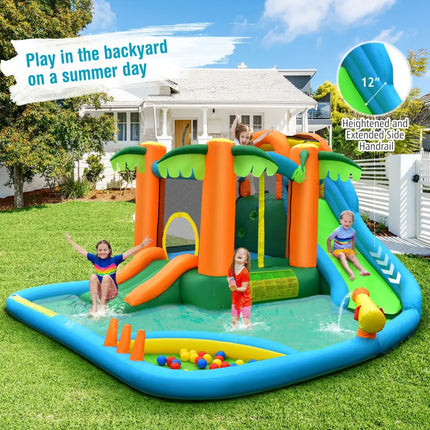 7-in-1 Inflatable Water Slide Park with Trampoline Climbing and 680W Blower - Multicolor - Inflatable Water Slides