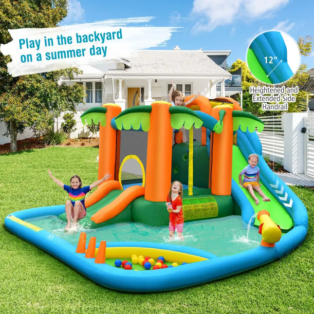 7-in-1 Inflatable Water Slide Park with Trampoline Climbing and 680W Blower - Multicolor - Inflatable Water Slides