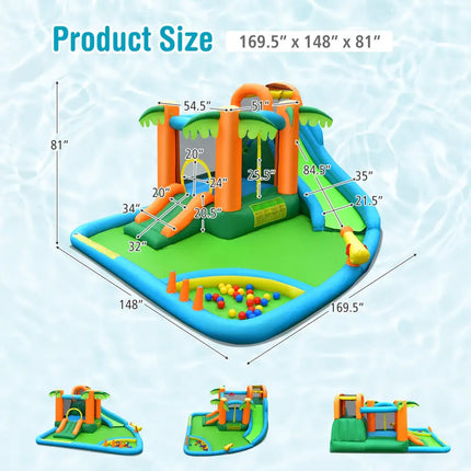 7-in-1 Inflatable Water Slide Park with Trampoline Climbing and 680W Blower - Multicolor - Inflatable Water Slides