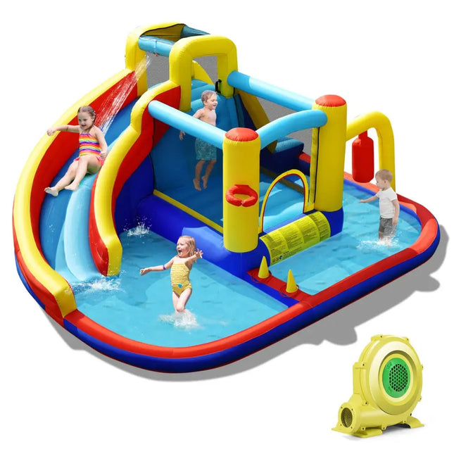 7-in-1 Inflatable Water Slide with 735W Air Blower and Splash Pool - Inflatable Water Slides