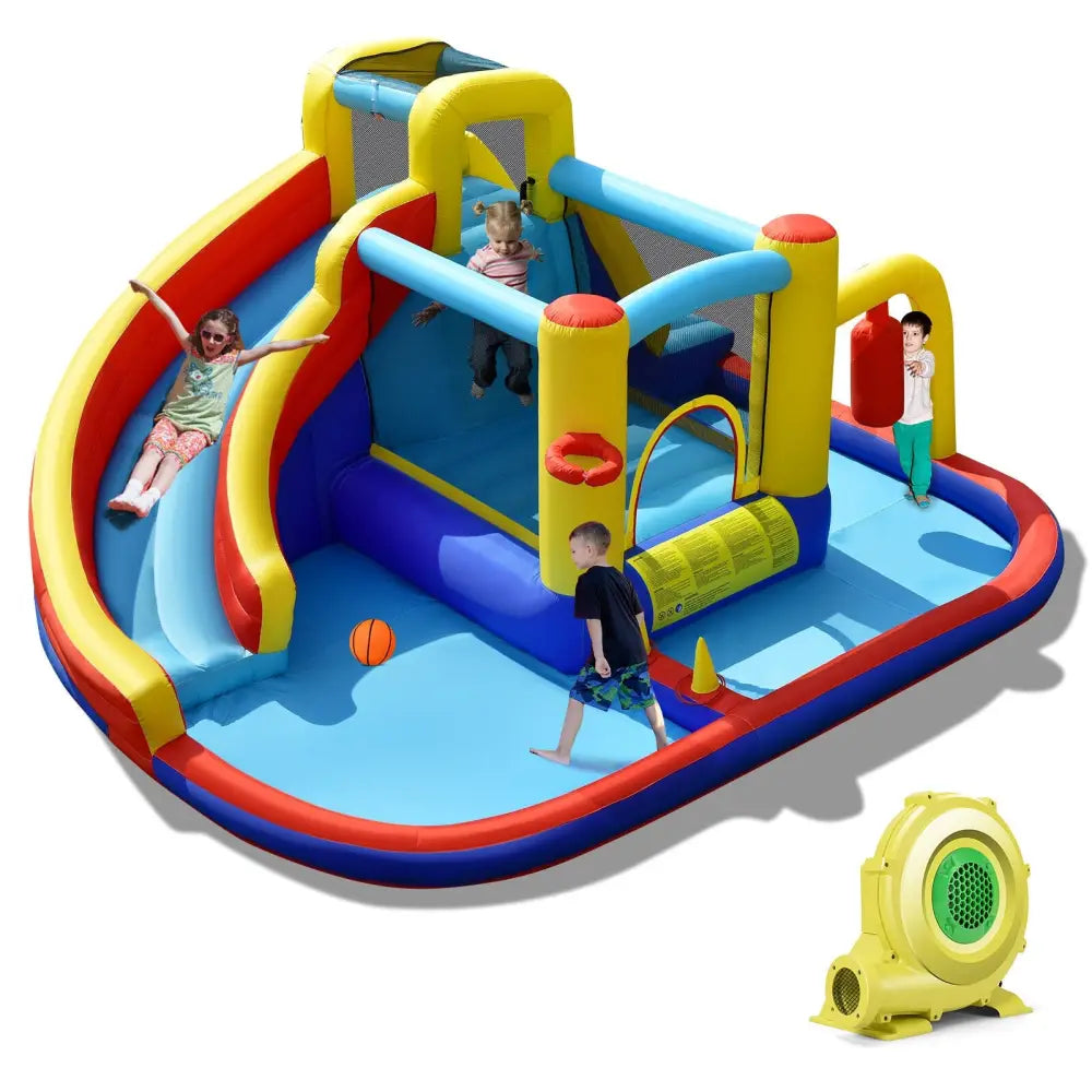 7-in-1 Inflatable Water Slide with 735W Air Blower and Splash Pool - Inflatable Water Slides