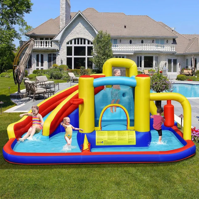 7-in-1 Inflatable Water Slide with 735W Air Blower and Splash Pool - Inflatable Water Slides