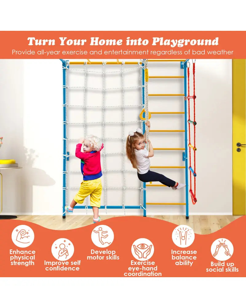 7 In 1 Kids Indoor Gym Playground Swedish Wall Ladder for Solid Wall-Yellow - Yellow - Climbers & Slides