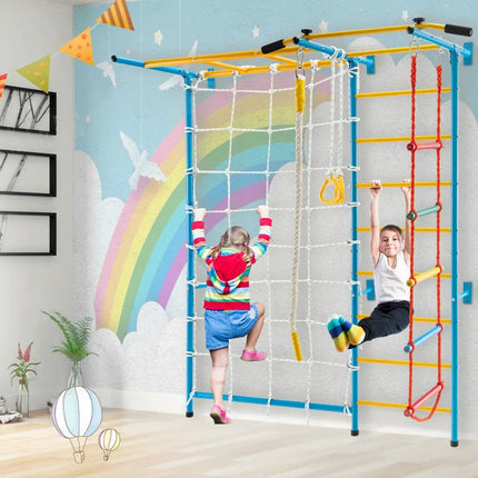 7 In 1 Kids Indoor Gym Playground Swedish Wall Ladder for Solid Wall - Yellow - Oasis Home Essentials