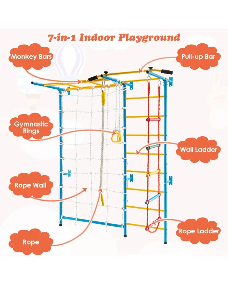 7 In 1 Kids Indoor Gym Playground Swedish Wall Ladder for Solid Wall-Yellow - Yellow - Climbers & Slides