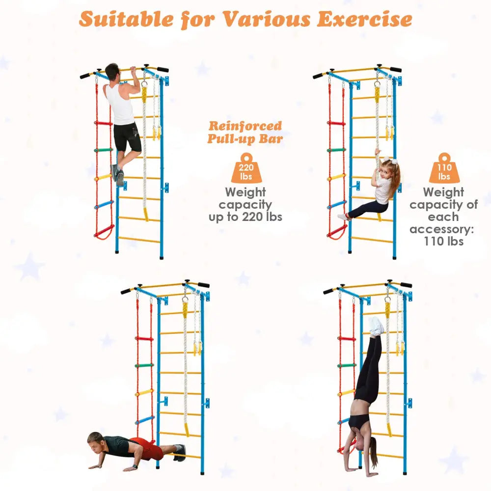 7 In 1 Kids Indoor Gym Playground Swedish Wall Ladder for Solid Wall-Yellow - Yellow - Climbers & Slides