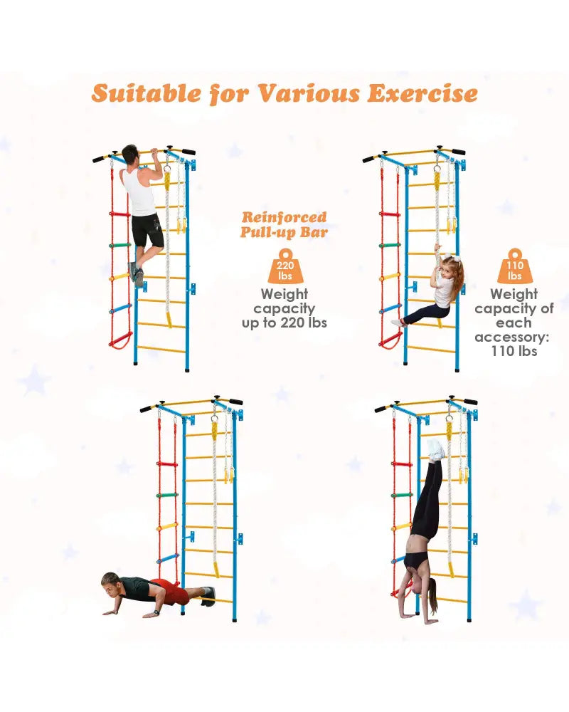 7 In 1 Kids Indoor Gym Playground Swedish Wall Ladder for Solid Wall-Yellow - Yellow - Climbers & Slides